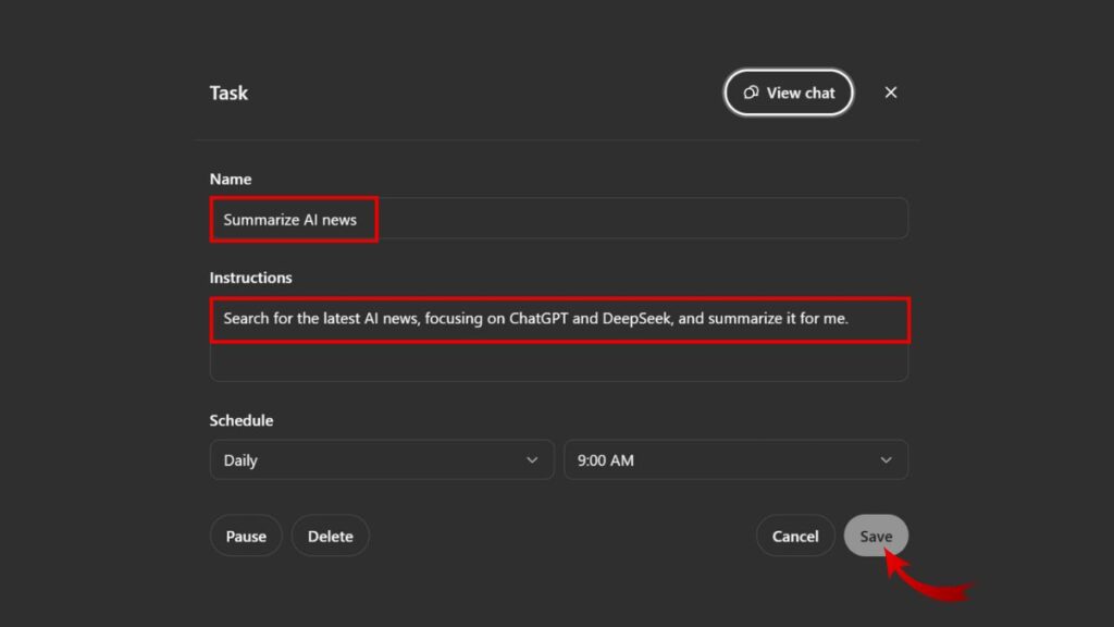 Edit task options in ChatGPT