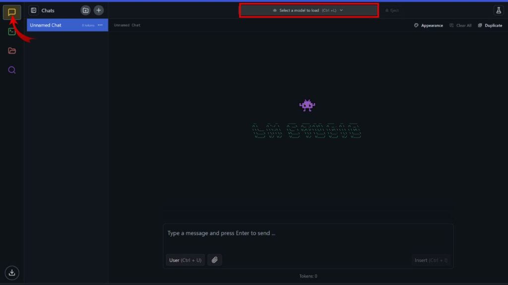 LM Studio - Open Chat and Select Model to Load