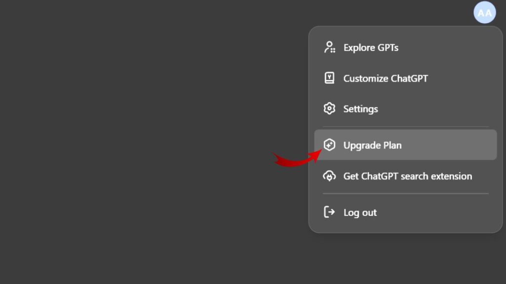 Upgrade Plan option - ChatGPT account